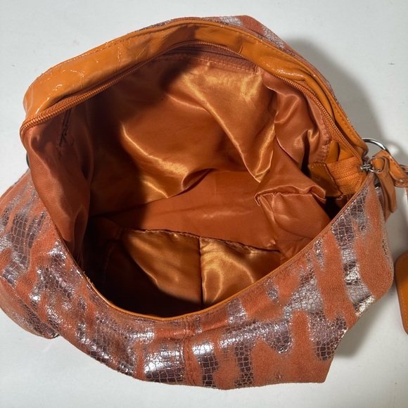 Orange and Silver Tiger Print Hobo Bag with Glossy Finish - Picture 7 of 7